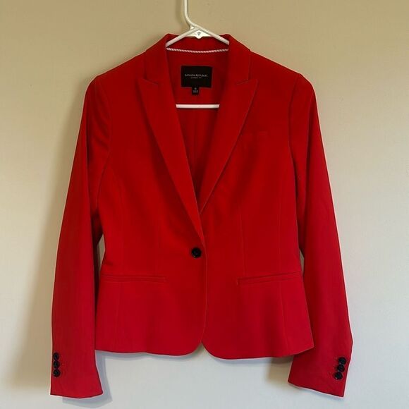 NWOT Banana Republic RED Classic Fit WASHABLE Italian Wool Blend Blazer SZ 0 - Picture 1 of 8